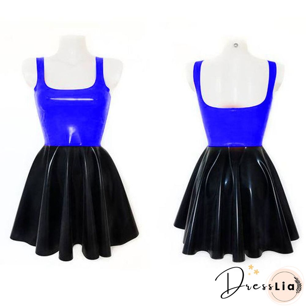 Plus Size A-line Sleeveless Mini Dress Ladies Splicing Color Pleated PVC Dress Summer High Street Sundress Fashion Streetwear