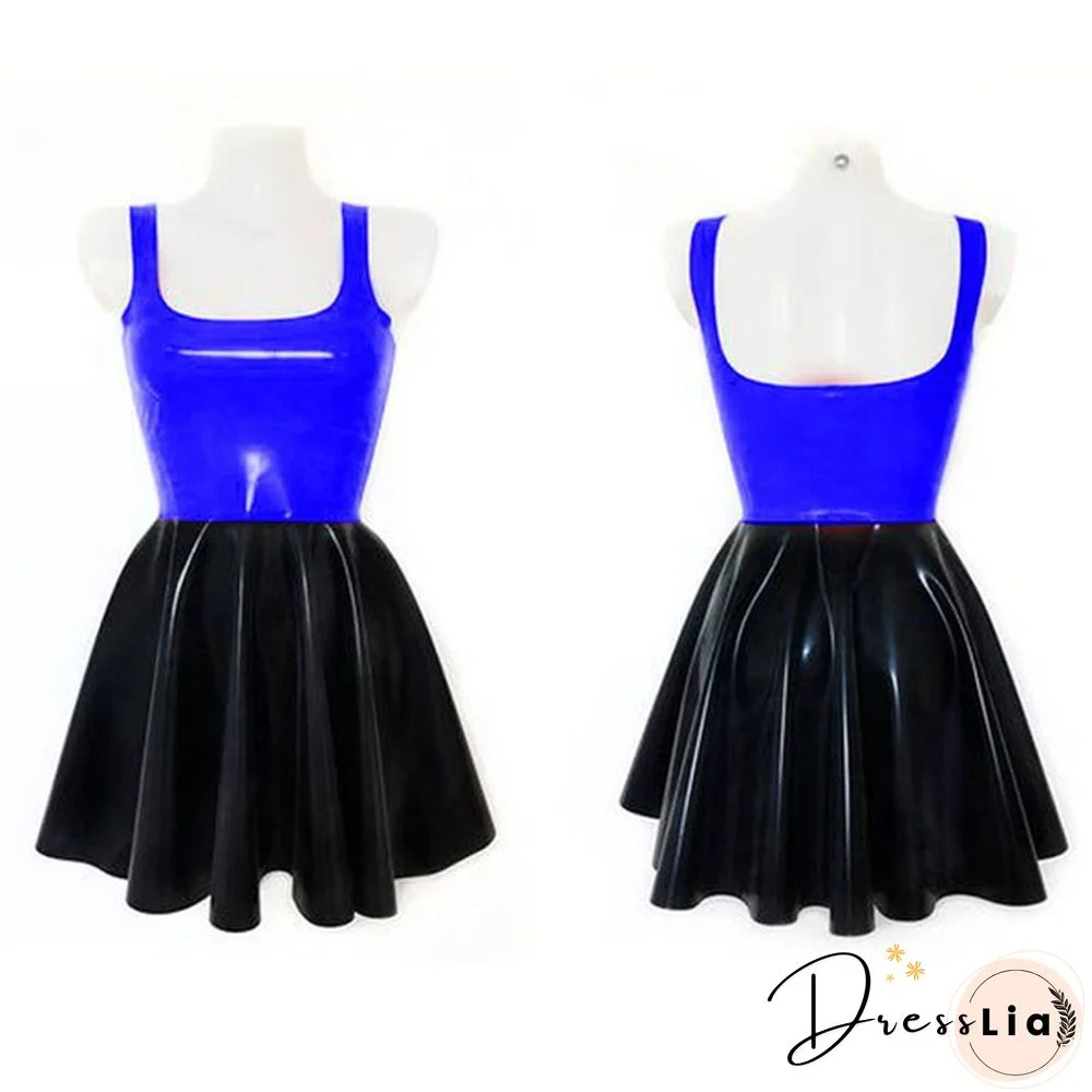 Plus Size A-line Sleeveless Mini Dress Ladies Splicing Color Pleated PVC Dress Summer High Street Sundress Fashion Streetwear