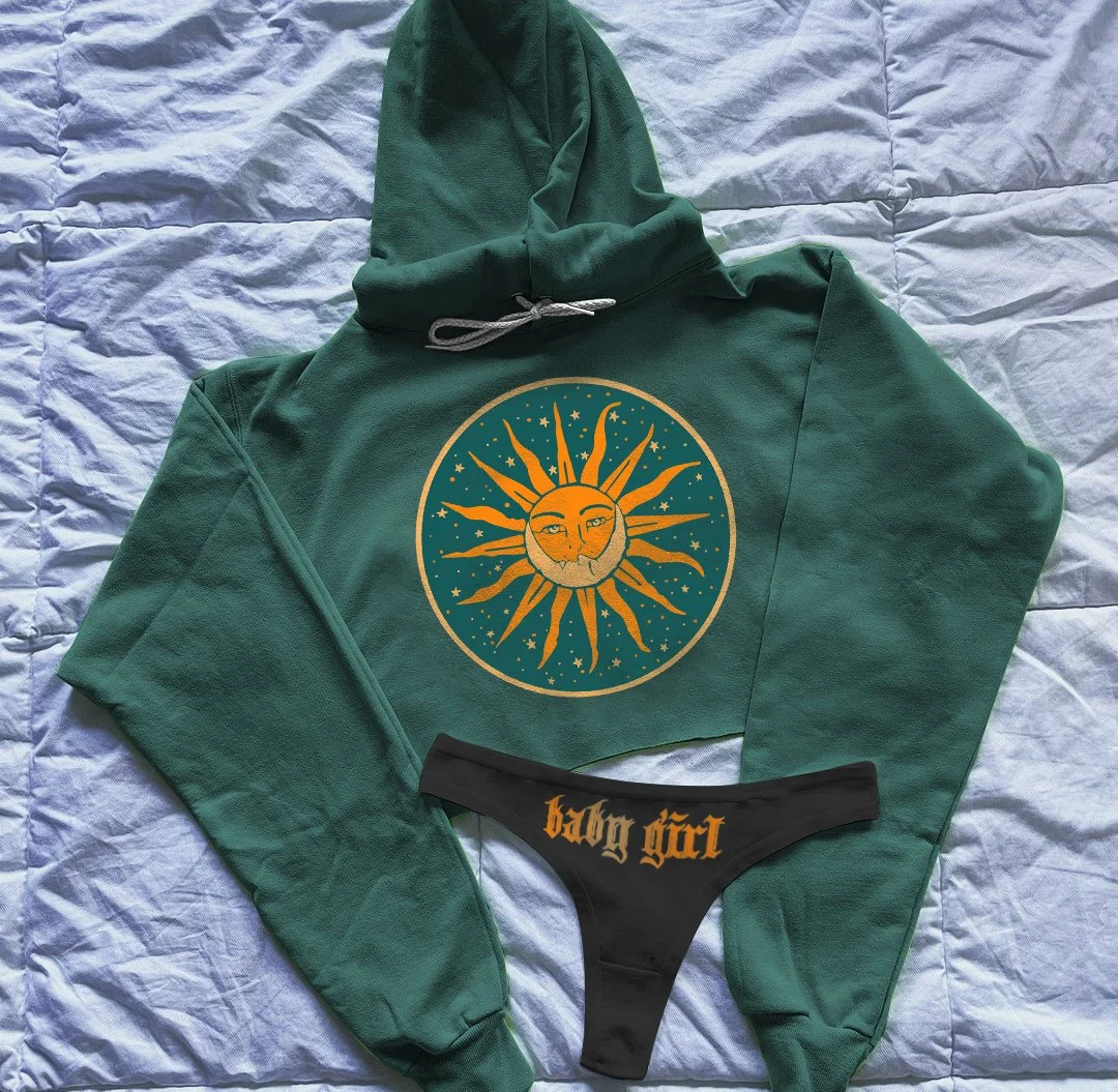 Fashion Sun Moon Print Long Sleeve Hoodie Set