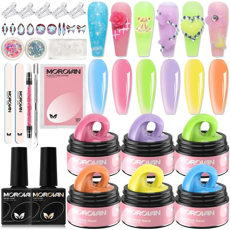 6 Rainbow Candy Style Colors Solid Extension Nail Gel Starter Kit【US ONLY】
