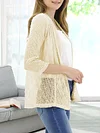Vibrant V-Neck Crochet Cardigan - Elegant 3/4 Sleeve Mesh Slim Fit, Breathable, Casual, Comfortable, Women's Fashion Clothing for Daily Wear
