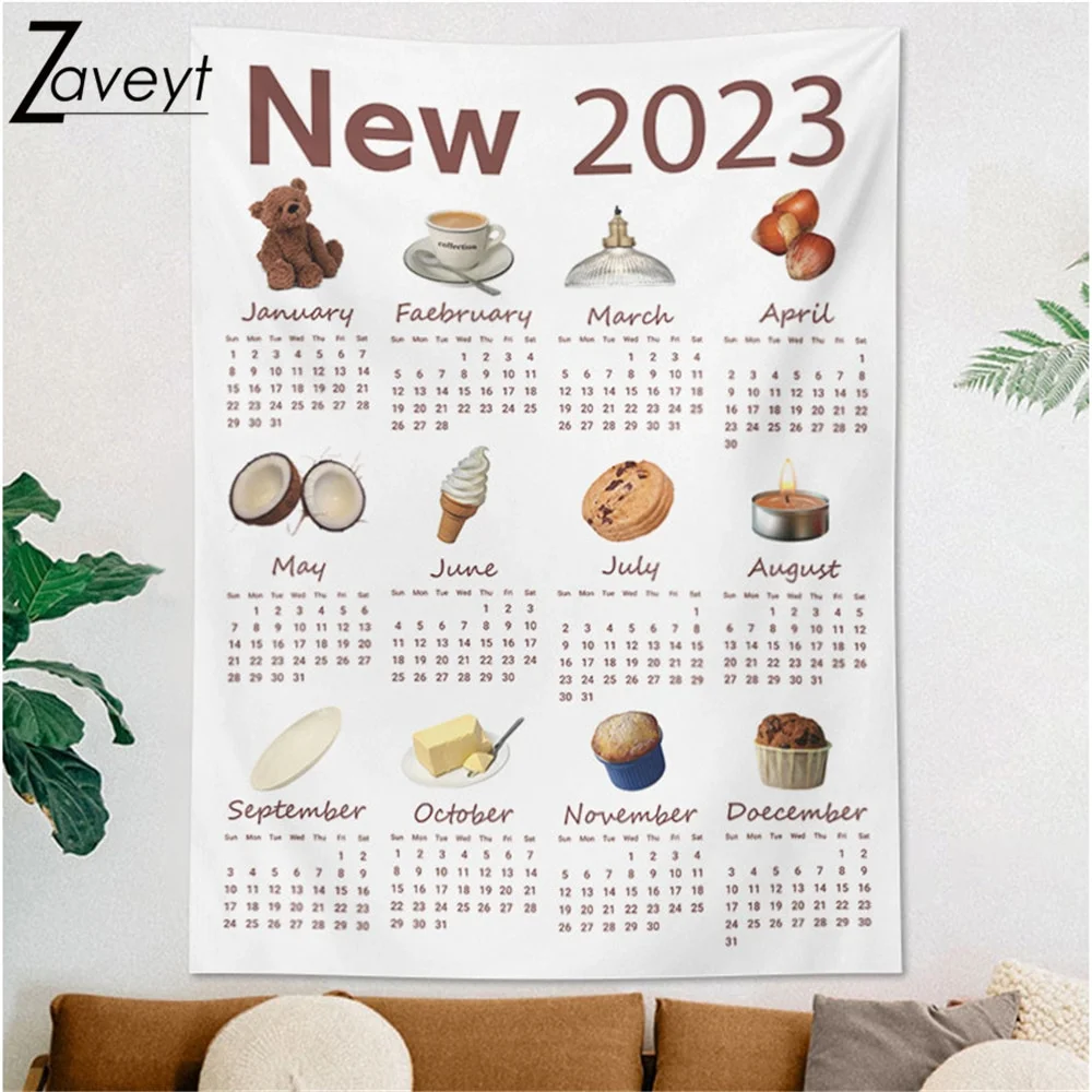 Nigikala 2023 New Year Cartoon Calendar Hanging Cloth Student Child Study Room Decor Wall Tapestry Annual plan Bedroom Background