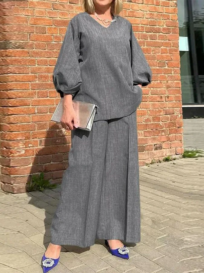 Women's Fashion Casual Loose Solid Color Two Piece Suit