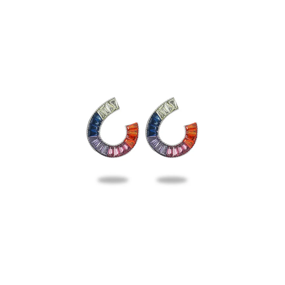 Ins Oil-Drop Colored Diamond Stainless Steel Earrings Geometric Light Luxury 18K Real Gold Titanium Steel Earrings