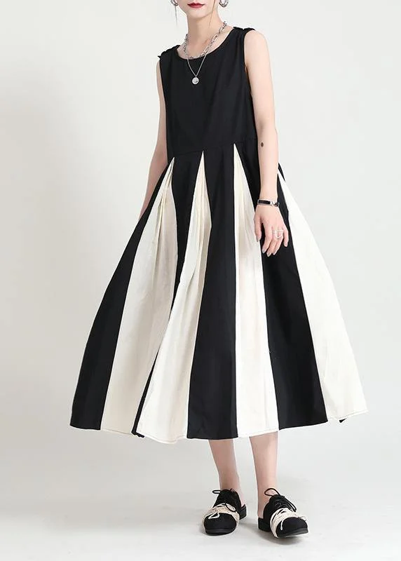 French Black Patchwork White Sleeveless Maxi Dress Summer