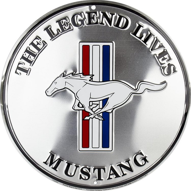 Mustang la légende vit - enseigne ronde en étain - 30*30cm