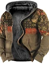 Men's Fleece Jacket Full Zip Hoodie Fleece Hoodie Sherpa Jacket Denim Blue Blue Yellow Camel Orange Hooded Tribal Graphic Prints Zipper Print Casual Daily Sports 3D Print Fleece Basic Designer Casual-KZyou