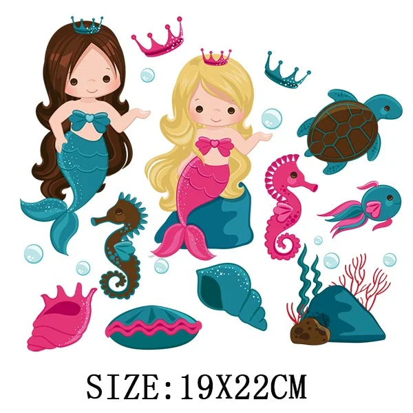 Beautiful Mermaid Thermal Stickers On T-shirt Bag DIY Washable Patches Cute Design Iron On Transfers For Clothes Appliqued Decor