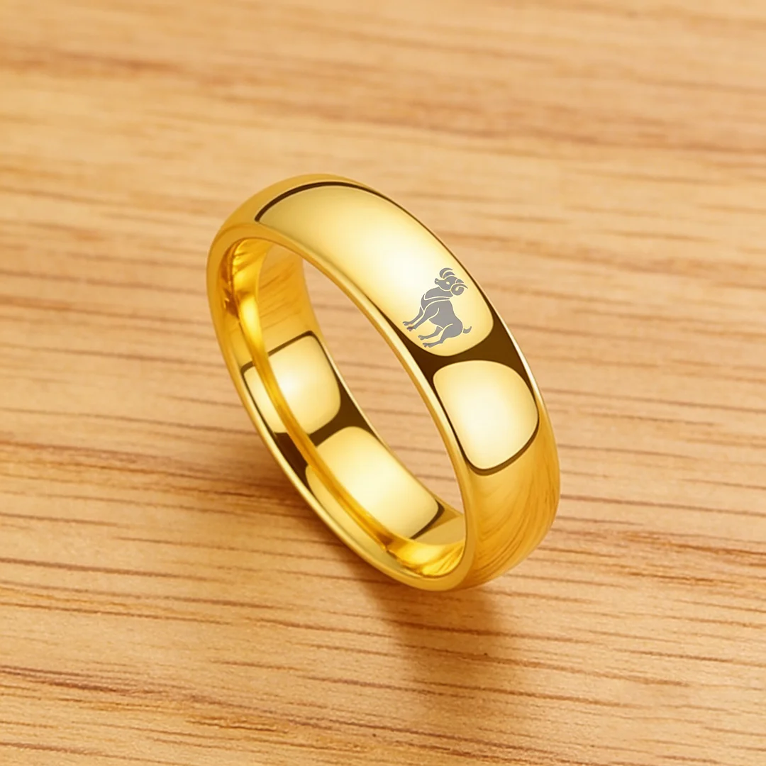 Men Women Aries Tungsten Carbide Rings Domed Top Gold Tungsten Wedding Bands 4MM 6MM 8MM Width