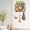 (US Only)Wooden Special Shape Owl 3 Hooks Diamond Painting Hook Rail for Wall Cabinet