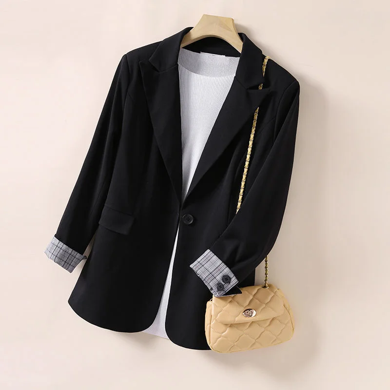 Toloer Toloer Autumn New Long Sleeve Large Size Black Small Suit Foreign Style Slim Suit Small Coat Female Tooling-Outfit Ideas