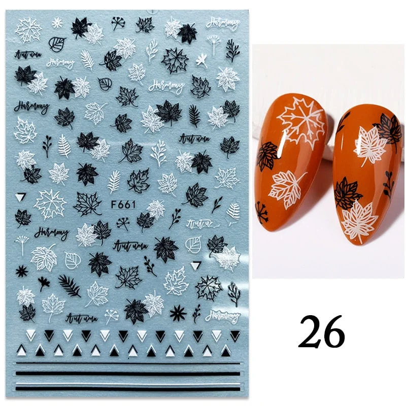 3D White Lace Flowers Translucent Nails Stickers Leaf Ballet Geometry Butterfly Gradient Abstract Nail Art Design Slider Decor