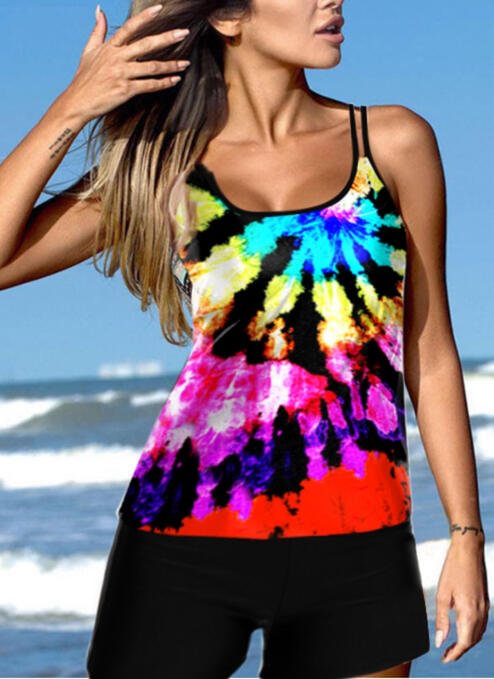 Colorful Tie-dye Print Women's Swimsuit Set