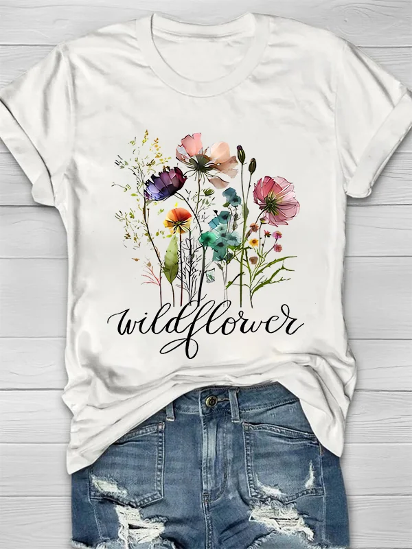 Wildflower Printed Crew Neck Women's T-shirt