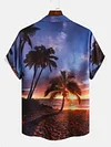 Carnival Psychedelic Beach Purple Hawaiian Coconut Tree Print Short Sleeve Shirt