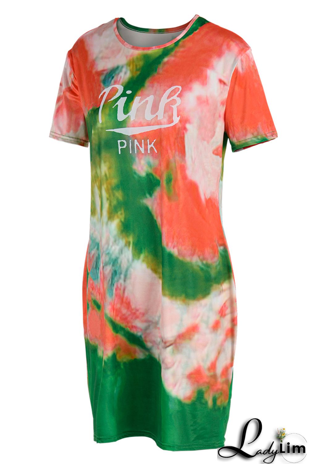 Purple Fashion Casual Letter Print Tie-dye O Neck Short Sleeve Dress Dresses