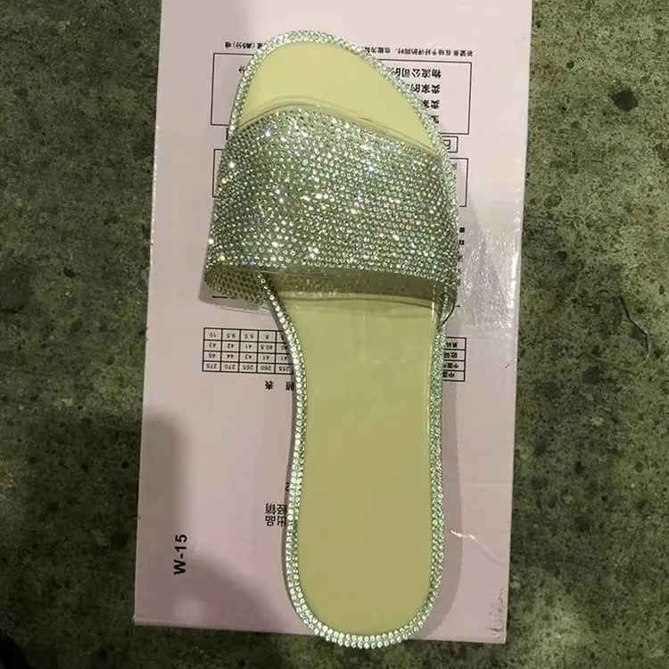 Breakj Breakj Summer Women's Flat Bottom Slippers Large Code New Bright Drill Flat Bottom Slippers Women Cold Slippers