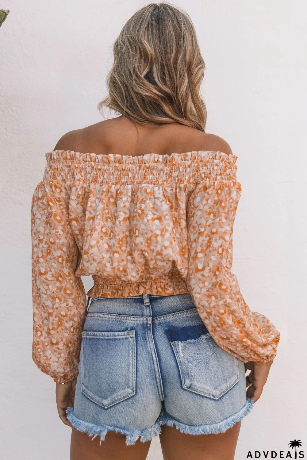 Ruffled Shirred Off Shoulder Floral Top