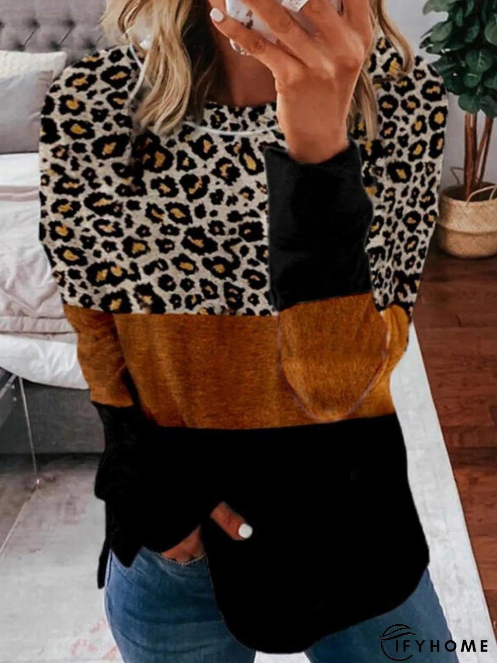 Casual Leopard Long Sleeve Tunic Sweatshirt | IFYHOME