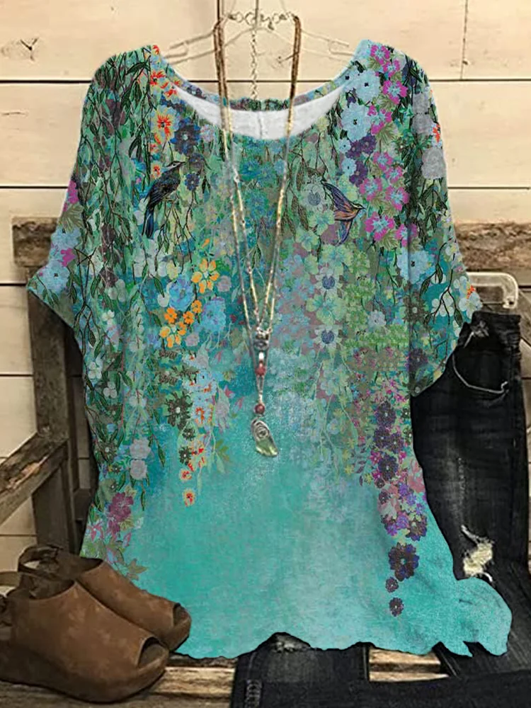 Flowers Painting Art Comfy Woven Tunic