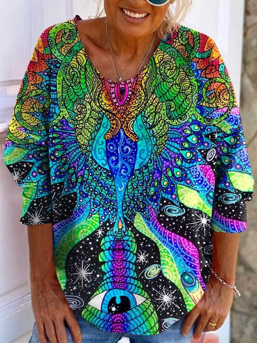 Women's Hippie Mandala Psychedelic Art Casual Top
