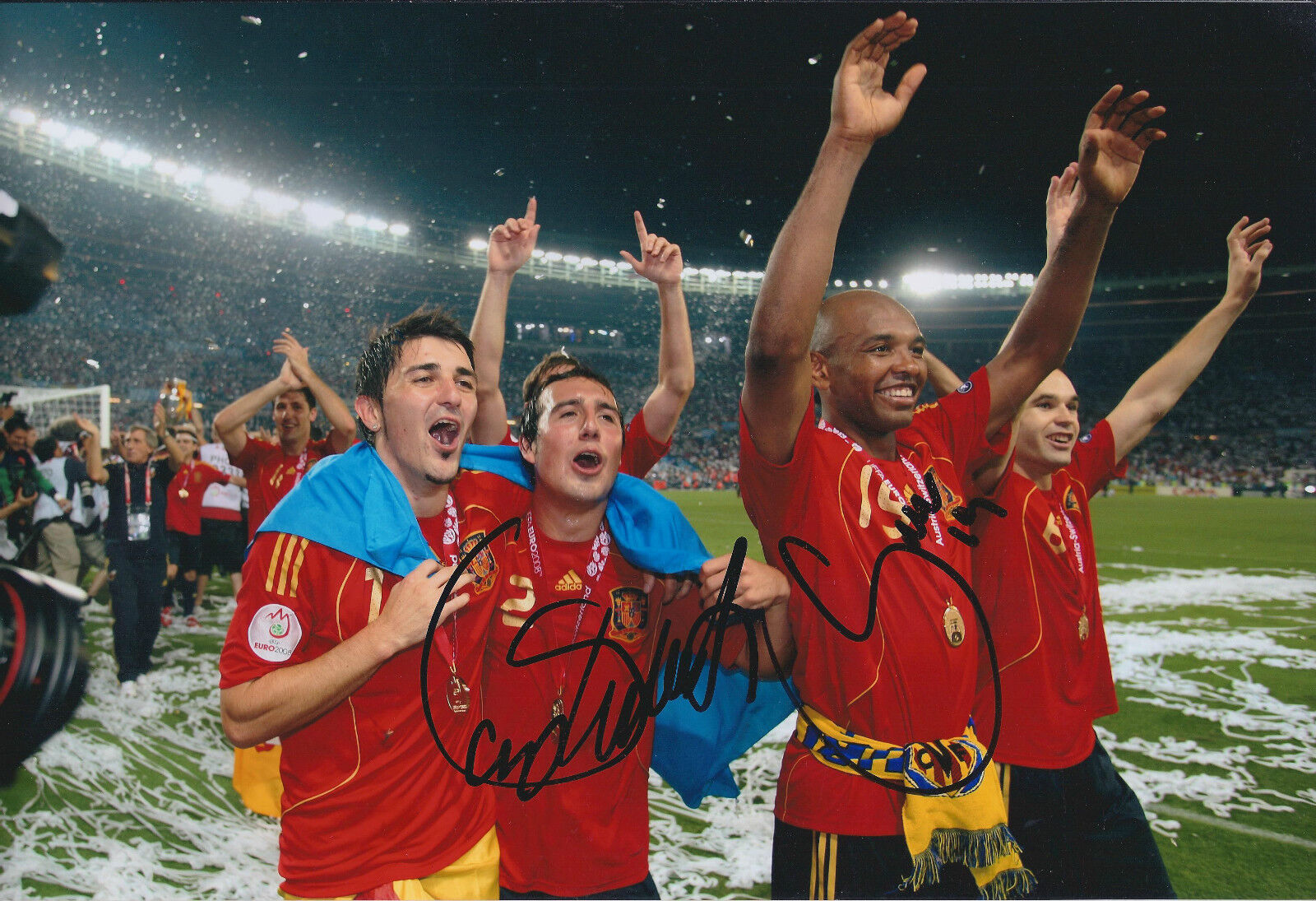 Santi CAZORLA Marcos SENNA Dual Signed Autograph 12x8 Photo Poster painting AFTAL COA Spain