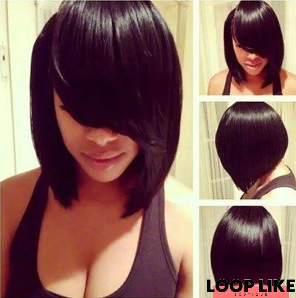 Bobo Side Split Middle Split Bangs Short Straight Hair Black Light Brown Medium Long Hair Set