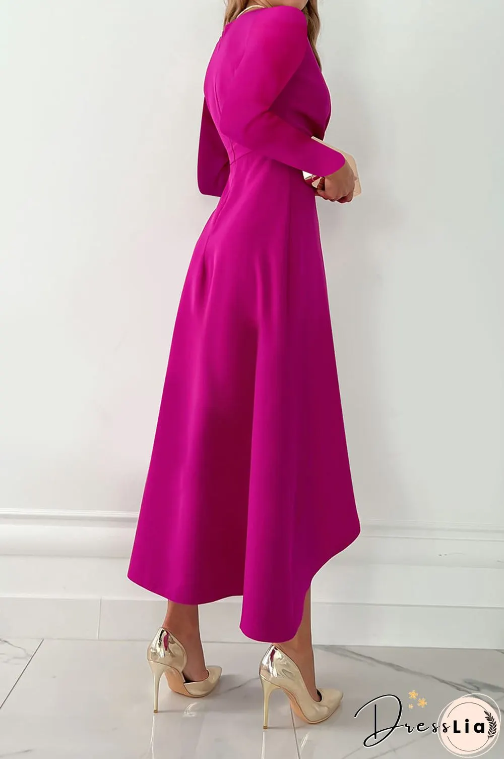 Fashion Solid Patchwork V Neck Asymmetrical Dresses(5 Colors)