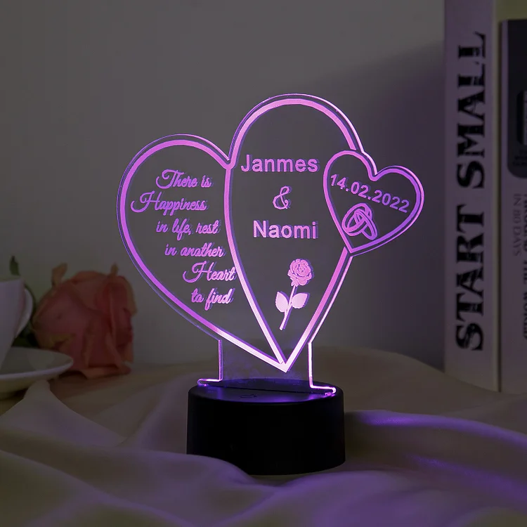 Personalized Heart Night Light Custom Name 7 Colors LED Lamp