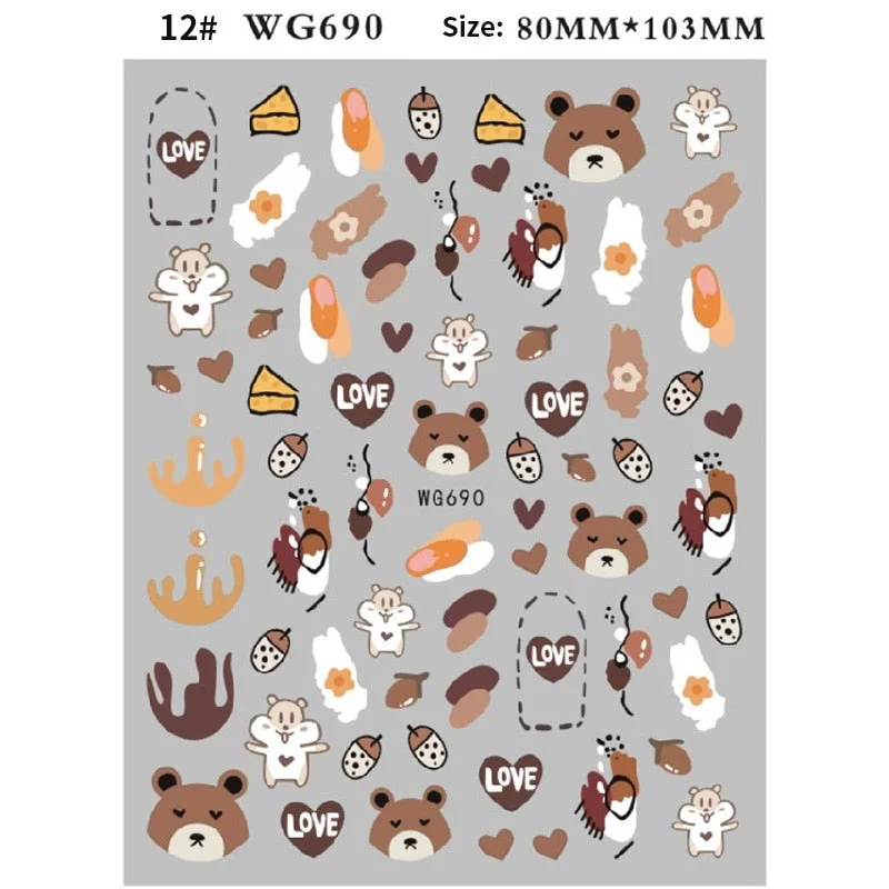 Black White Milk Cow 3D Nail Stickers Butterfly Leopard Adhesive Nail Transfer Decals Sliders Wraps DIY Nail Art Decorations