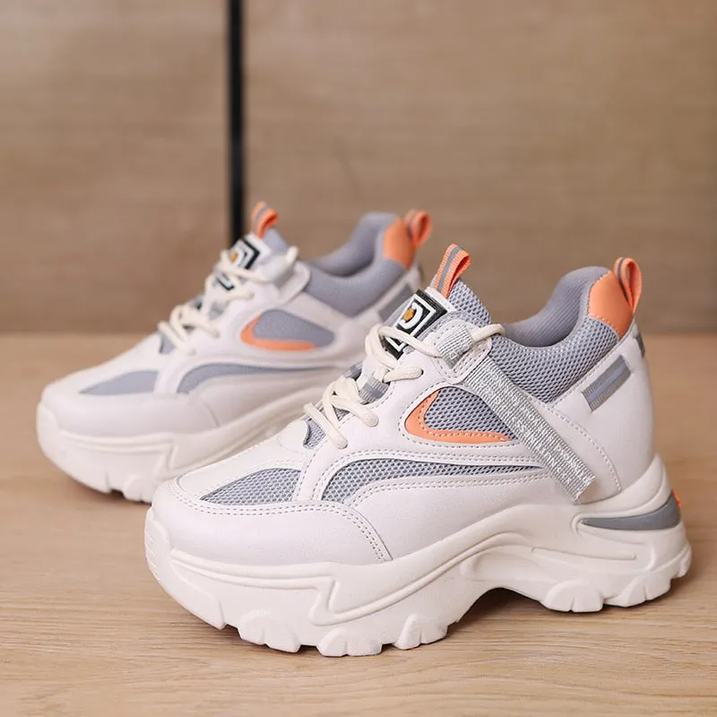 2022 Spring Women Fashion Chunky Sneakers Thick Bottom Platform Casual Shoes Woman Lace Up Breathable Mesh Sport Shoes