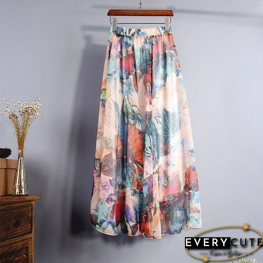 Women Boho Vintage Bohemia Chiffon Floral Printed Floor-Length Long Maxi Beach Dresses