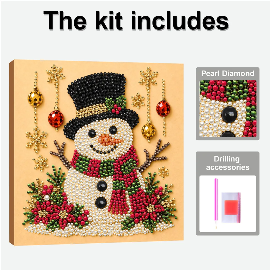 DIY Pearl Painting Art Kits with Frame 7.87x7.87in Home (Christmas for SNOWMAN)