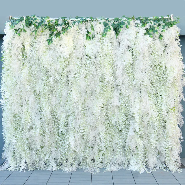 A121 A8055 White Wisteria Ceiling Hang Roll Up Cloth Flower Wall Feather Mist Grass Cherry Floral Arrangement