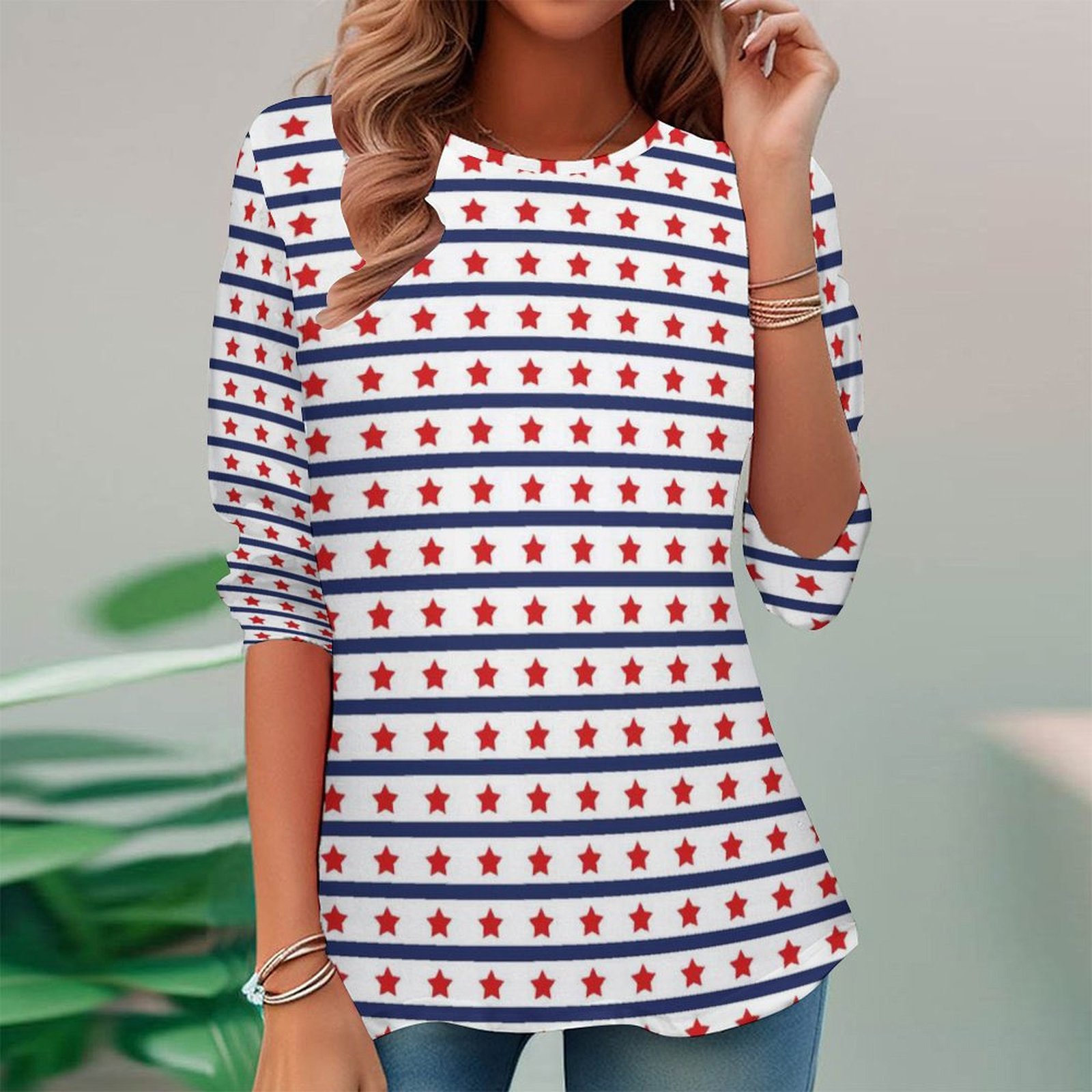 Women Long Sleeve V-neck Graphic Floral Printed Top
