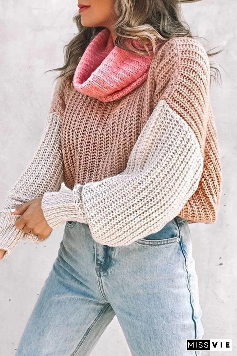 Turtleneck Color Block Casual Sweater