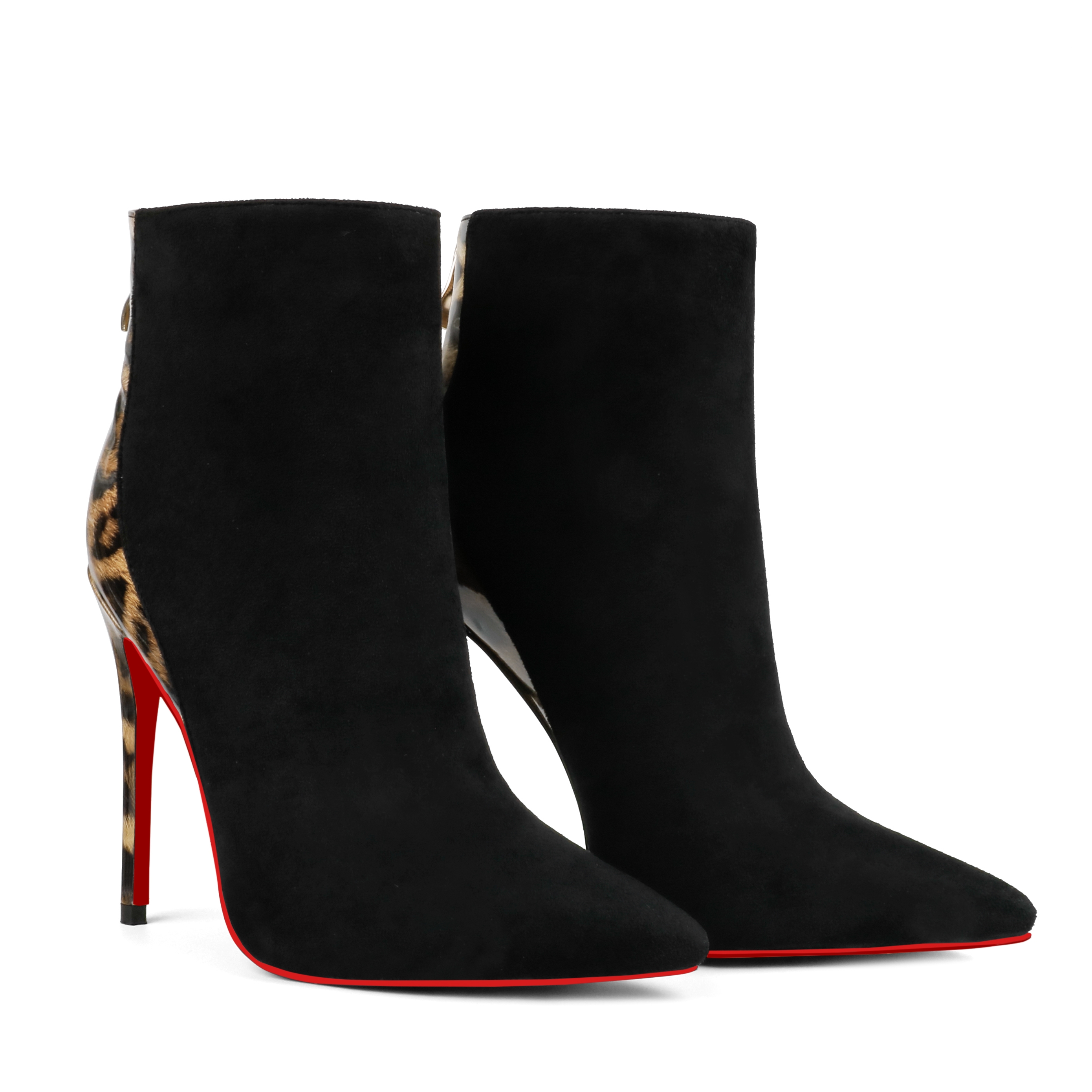 120mm Women's Ankle Boots Closed Pointed Toe Red Soles Stilettos Pattern Booties-vocosishoes