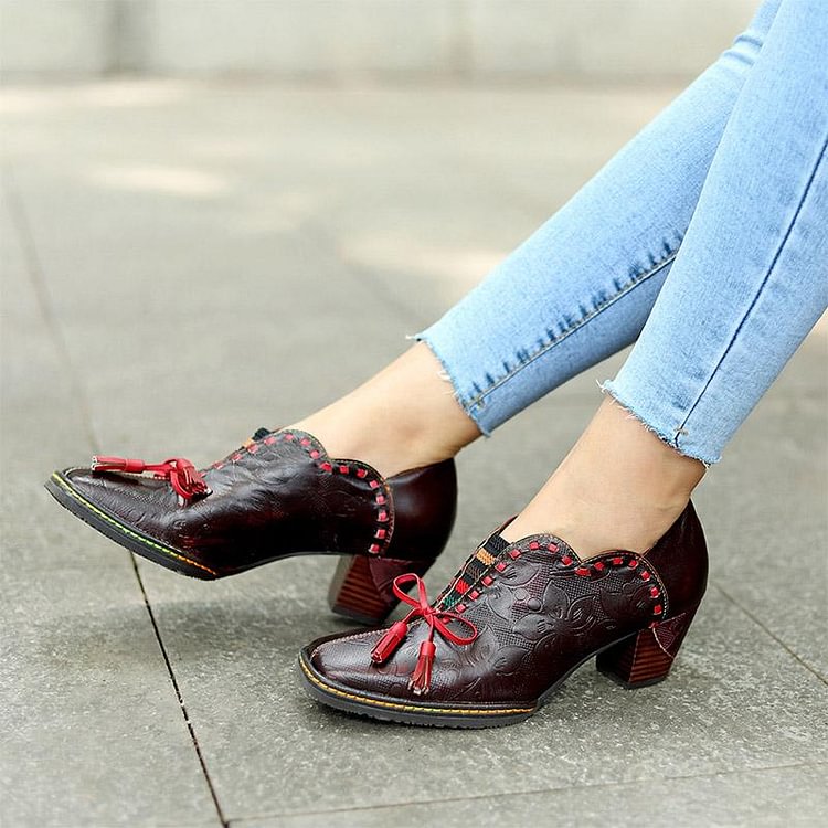 Women Vintage Leather Bowknot Casual Shoes