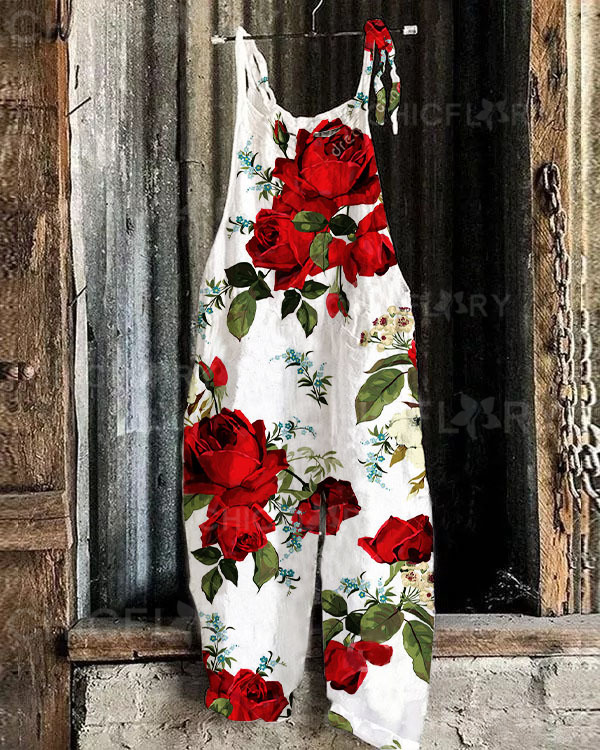 Women's Floral Print Loose Casual Jumpsuit