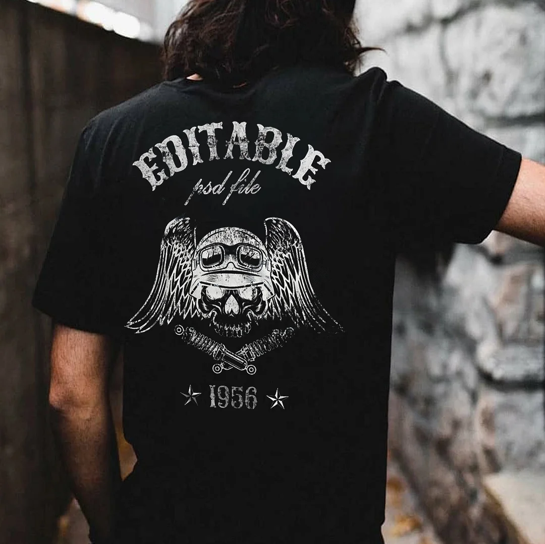 EDITABLE PSD FILE Helmet Skull Print Men's T-shirt