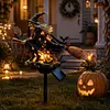 Solar Powered Halloween Witch Broom Stake Resin Light for Outdoor Decor