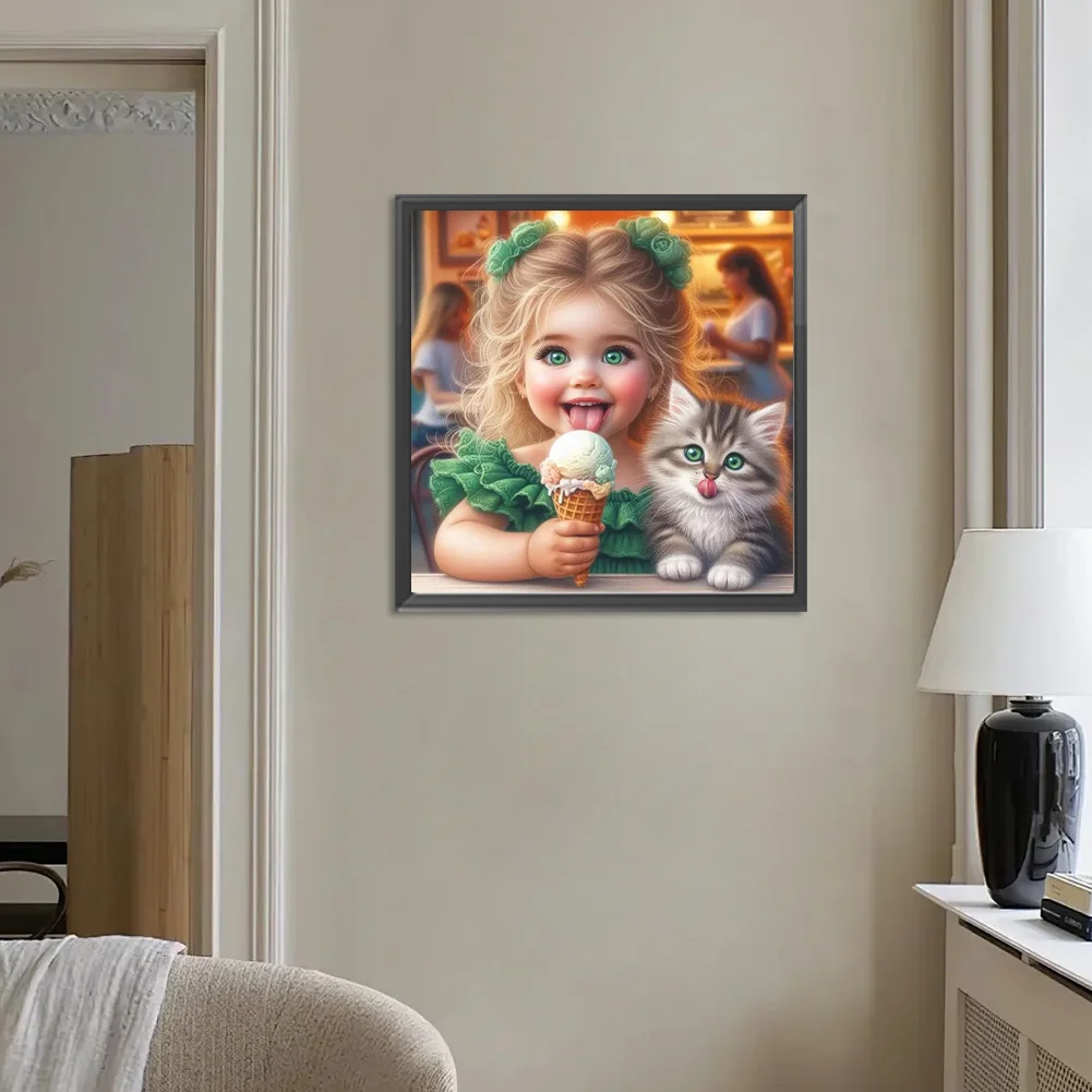 Diamond Painting - Full Round Drill - Cute Little Girl(Canvas|30*30cm)