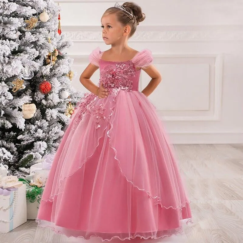 2021 Summer Girls Dress  White Bridesmaid Kids Dresses For Girls Children Long Princess Dress Party Wedding Dress 14 10 12 Years