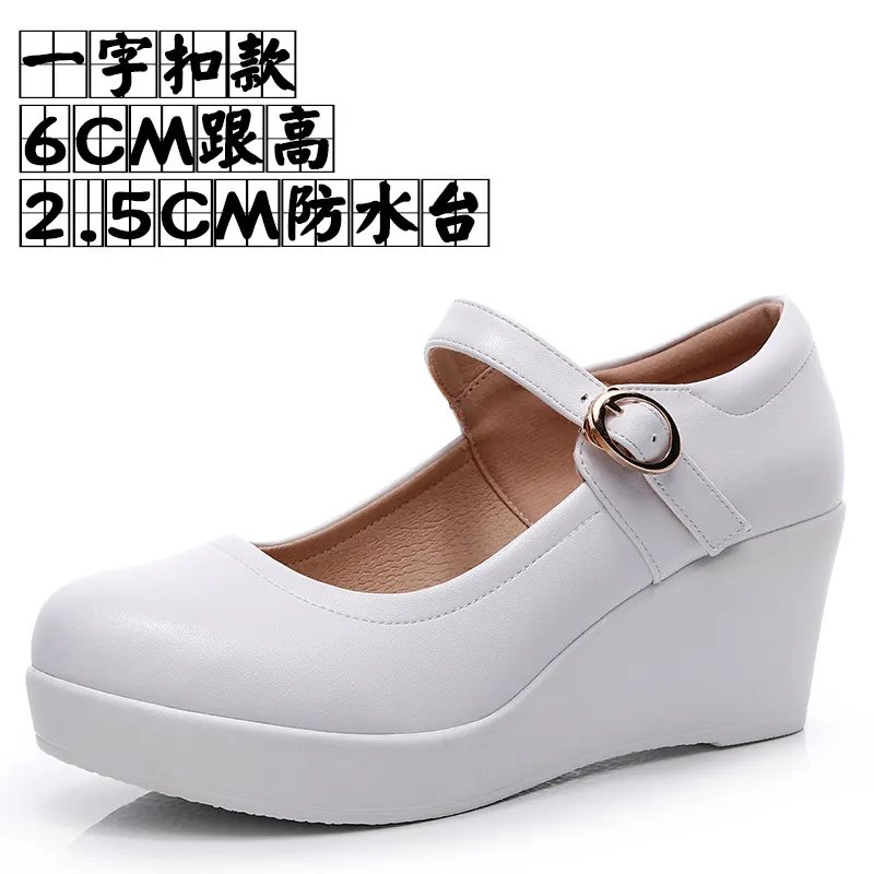 Breakj Breakj High-Slope Single-Shoe Round Cheongsam Shoes Shallow Walking Shoes Waterproof Table Thick-Soled Size 43 Magic Sticker Women's Shoes
