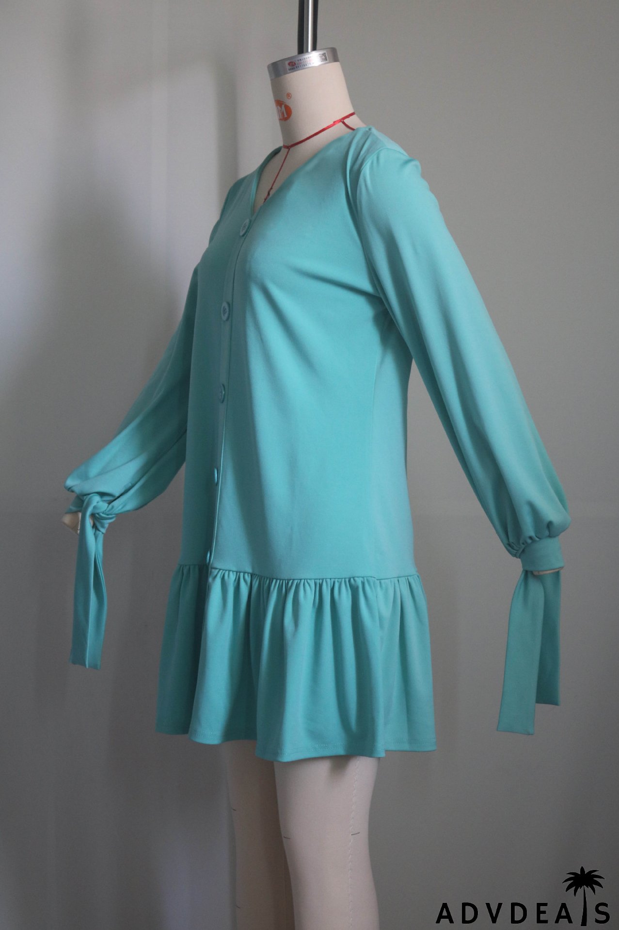 Women's Fashion Casual V-Neck Long Sleeve Ruffled Pleated Dress