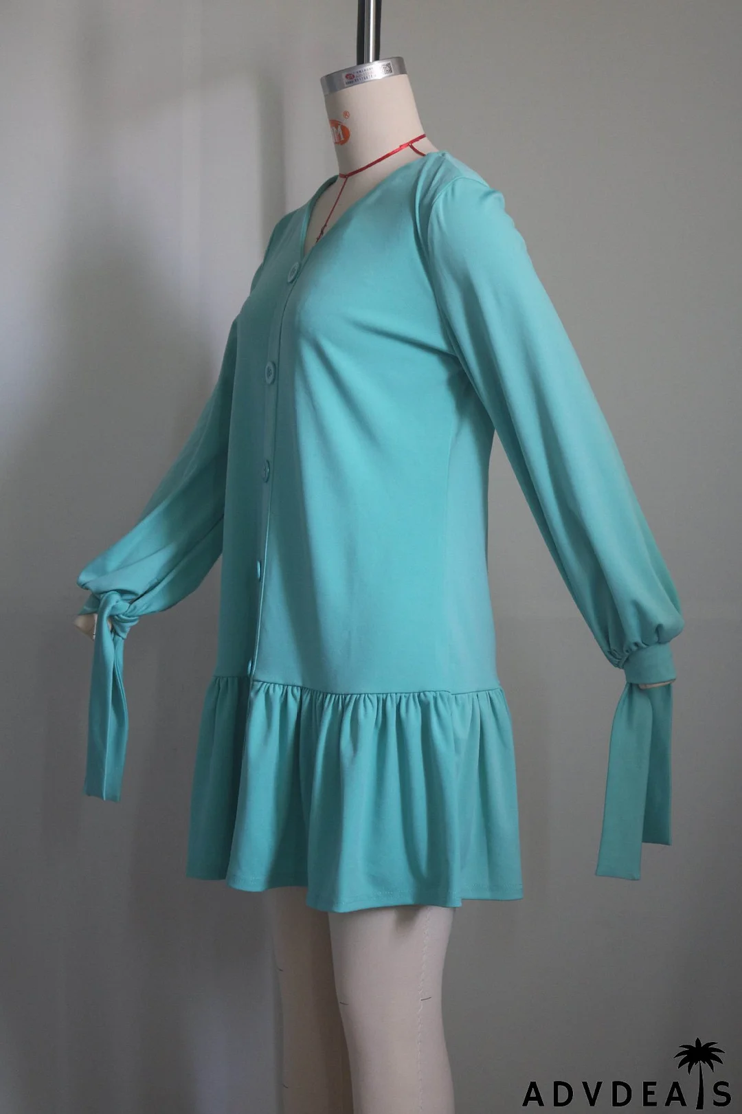 Women's Fashion Casual V-Neck Long Sleeve Ruffled Pleated Dress