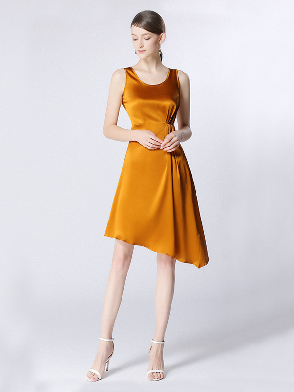 Amber Yellow Sleeveless Silk Dress REAL SILK LIFE