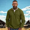Men's Casual Waffle Country Western Patchwork Neck Long Sleeves Henley T Shirt With Chest Pocket by Inlyline