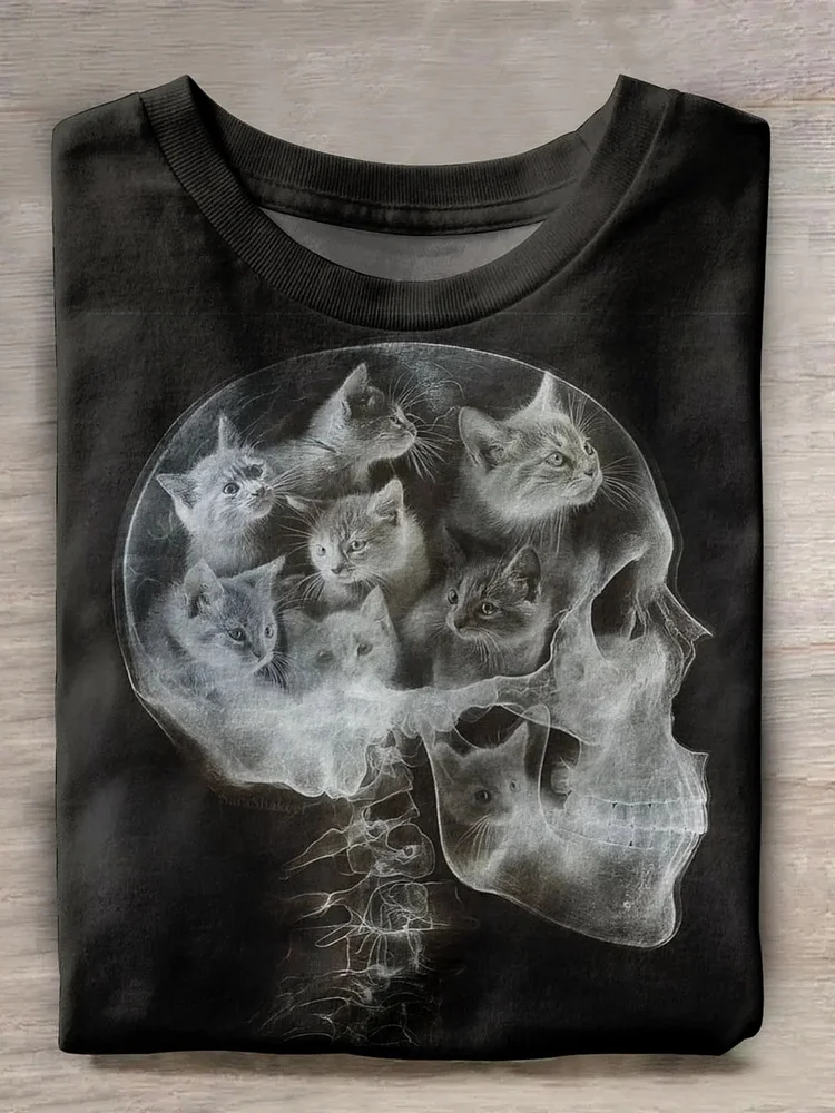 Teecade Teecade Funny Cat And Skull T-shirt