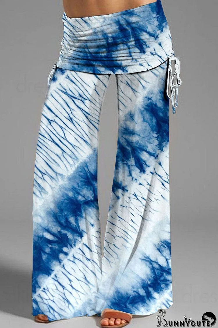 Blue Street Print Patchwork High Waist Wide Leg Positioning Print Bottoms